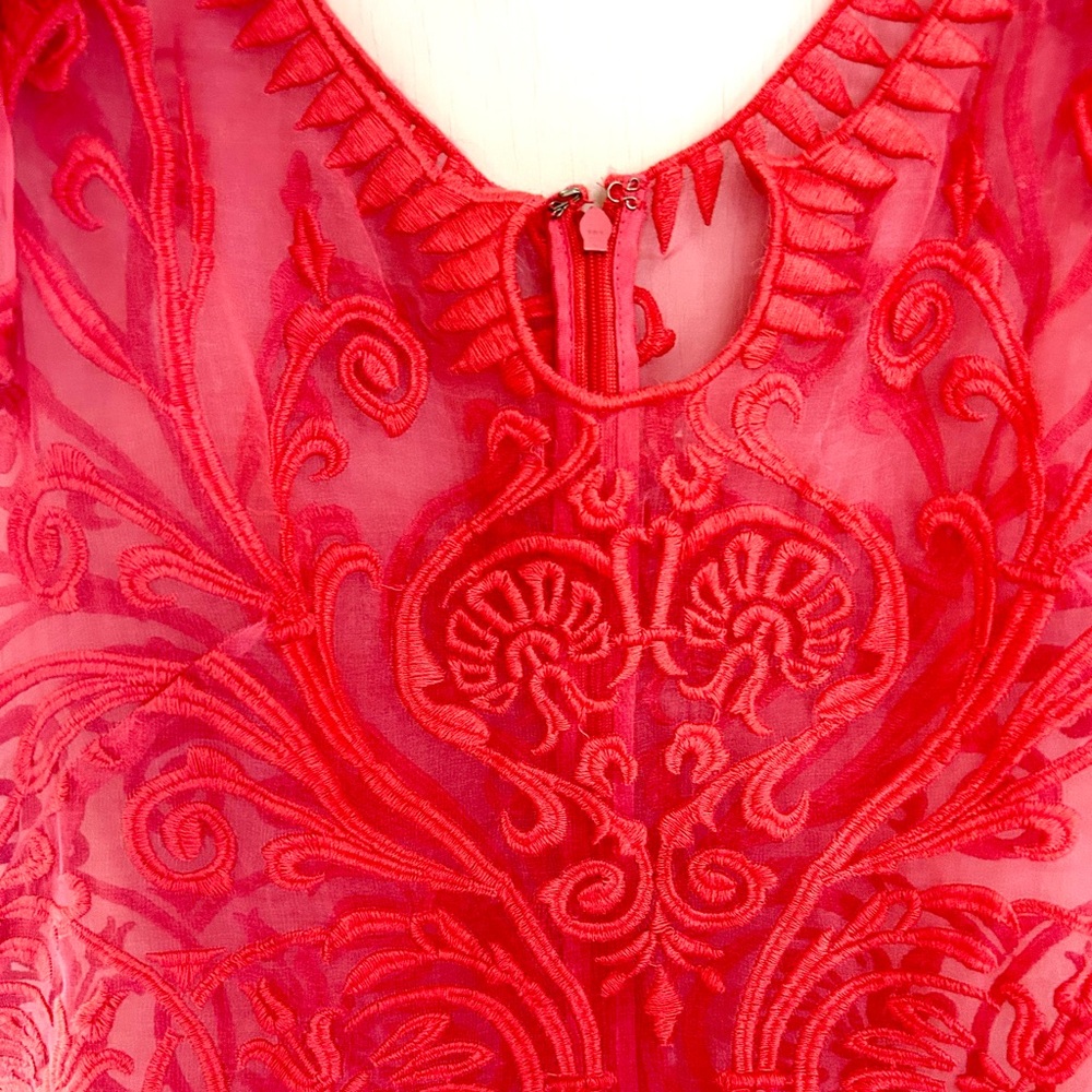 Like new exquisite, filigree embroidered dress size 10 color coral-pinkish - Picture 5 of 13